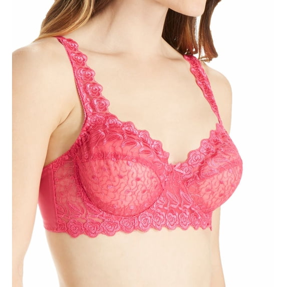 Women's Valmont 8320 Embroidered Lace Underwire Bra (Hot Pink 40DD)