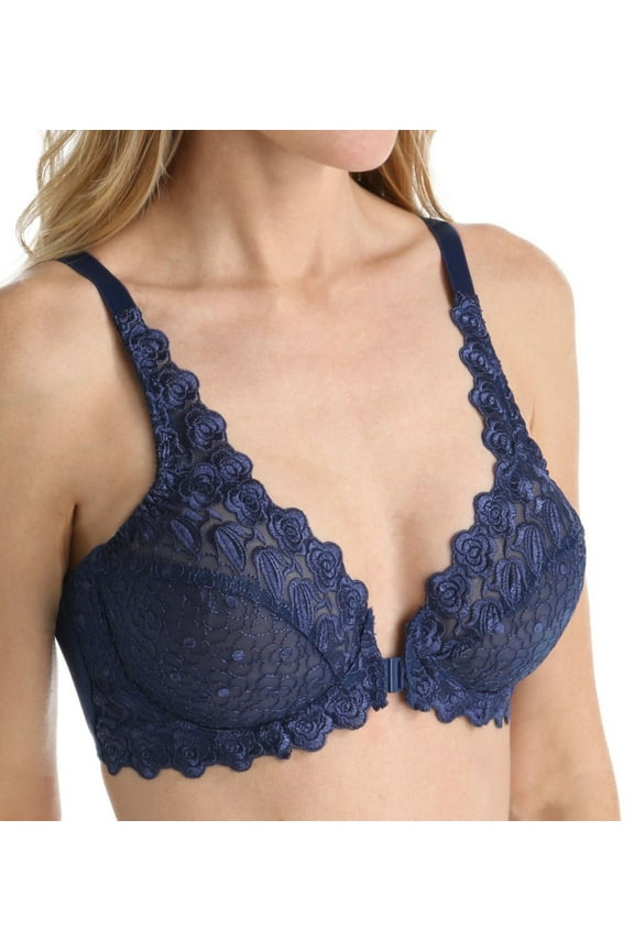 Women's Valmont 8323 Front Close Lace Cup Underwire Bra (Navy 34H)