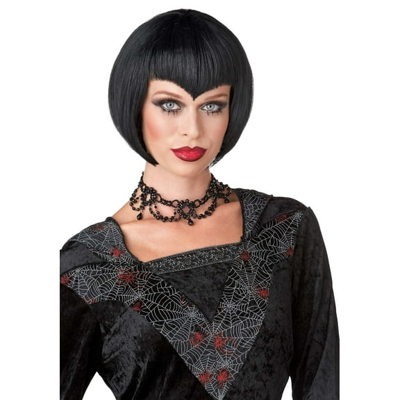 Women's Vampirette V Bang Black Bob Costume Wig
