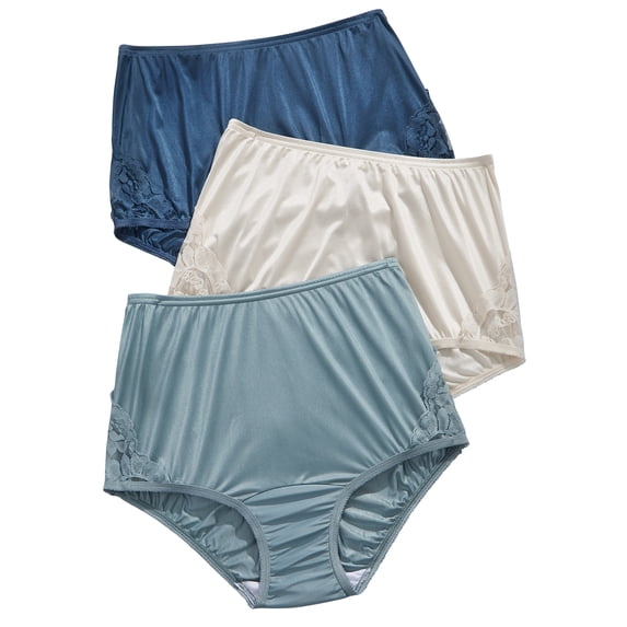 Women's Vanity Fair 13011 Perfectly Yours Lace Nouveau Brief Panty - 3 Pack (Stillwater/Blue/Fawn 8)