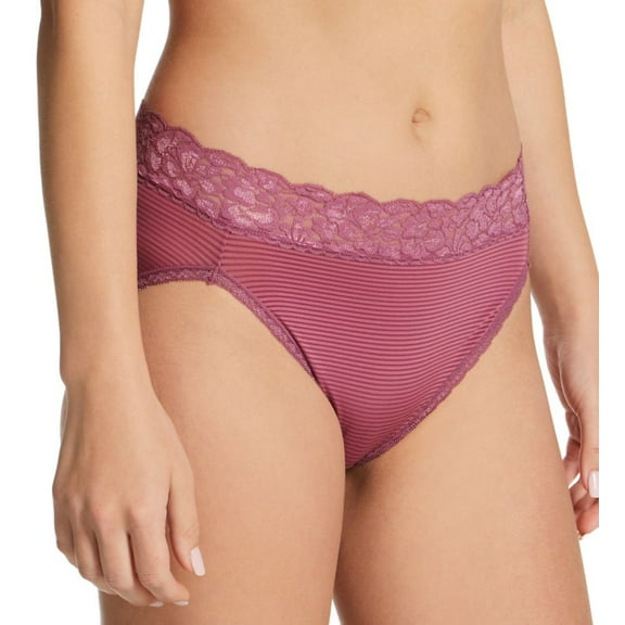 Women's Vanity Fair 13280 Flattering Lace Ultimate Comfort Hi-Cut Panty (Berry Glaze Stripe 7)