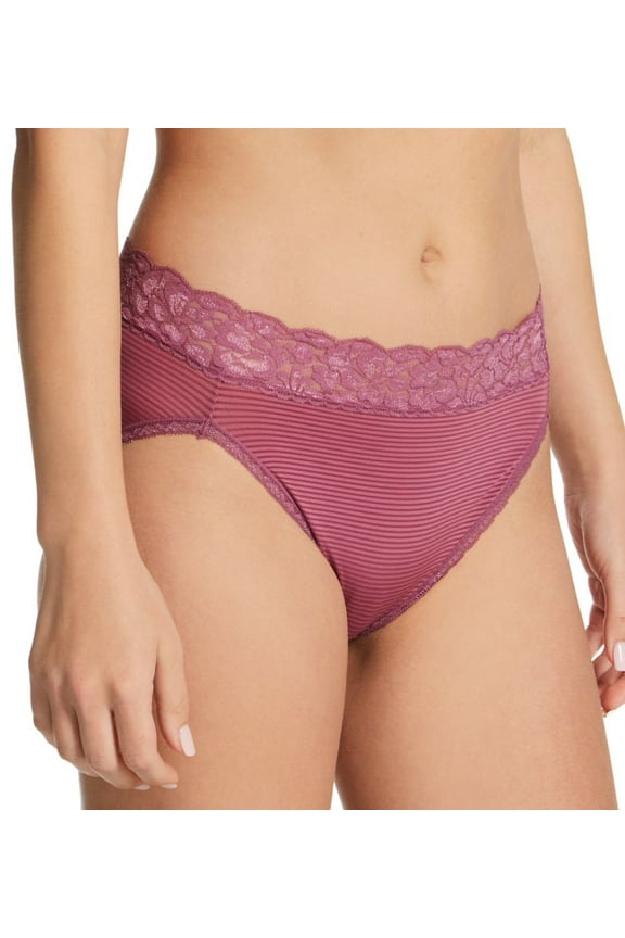 Women's Vanity Fair 13280 Flattering Lace Ultimate Comfort Hi-Cut Panty (Berry Glaze Stripe 7)