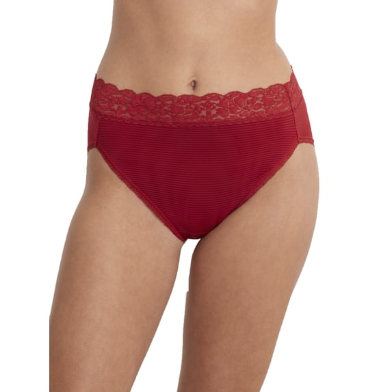 Women's Vanity Fair 13280 Flattering Lace Ultimate Comfort Hi-Cut Panty (Designer Red Stripe 9)