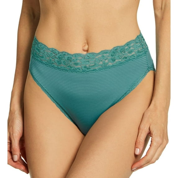 Women's Vanity Fair 13280 Flattering Lace Ultimate Comfort Hi-Cut Panty (Dusty Teal Stripe 8)