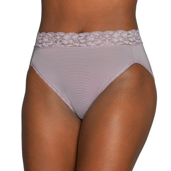 Women's Vanity Fair 13280 Flattering Lace Ultimate Comfort Hi-Cut Panty (Lilac Chalk Stripe 6)