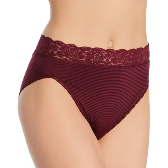Women's Vanity Fair 13280 Flattering Lace Ultimate Comfort Hi-Cut Panty (Moody Maroon Stripe 8)