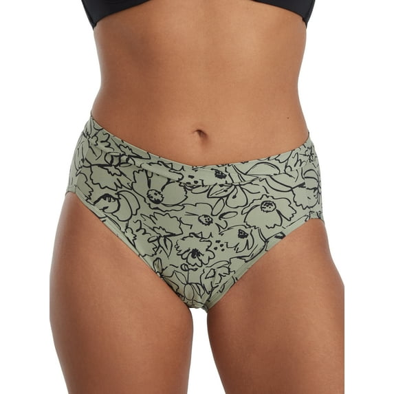 Women's Vanity Fair 13291 Beyond Comfort Silky Stretch Hi-Cut Panty (Unwind Print 9)