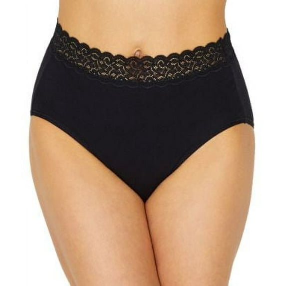 Women's Vanity Fair 13396 Flattering Lace Cotton Stretch Brief Panty (Midnight Black 7)