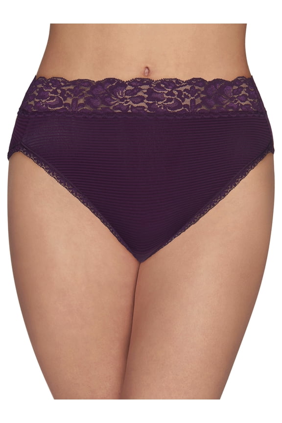 Women's Vanity Fair® Flattering Lace Hi-Cut Panty 13280 Color: Sangria Stripes Size: 7