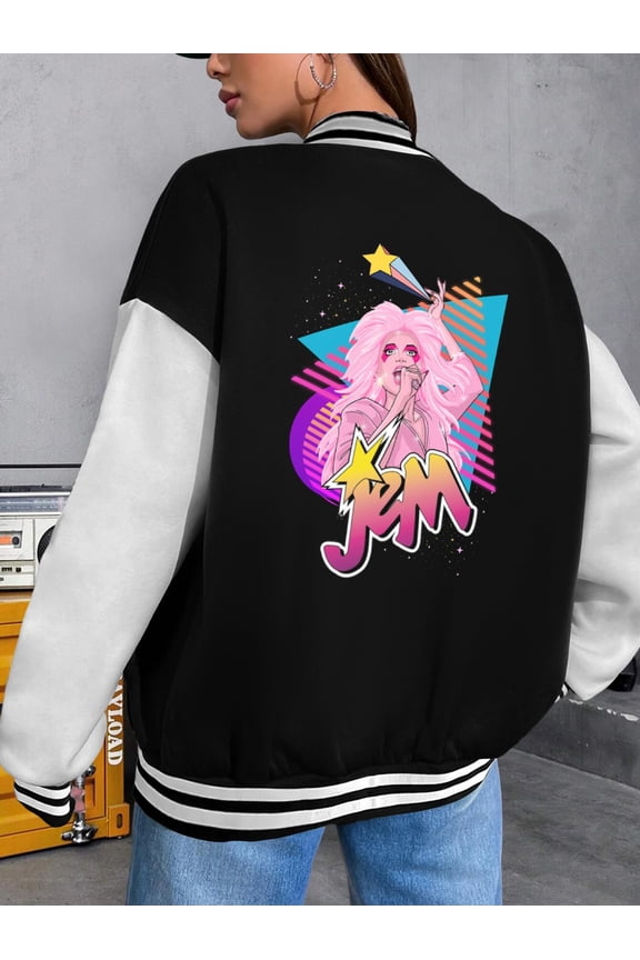Women's Varsity Jacket Jem and The Holograms Hoodie Cartoon for Women Inspired by Jerrica Benton Kimber Music