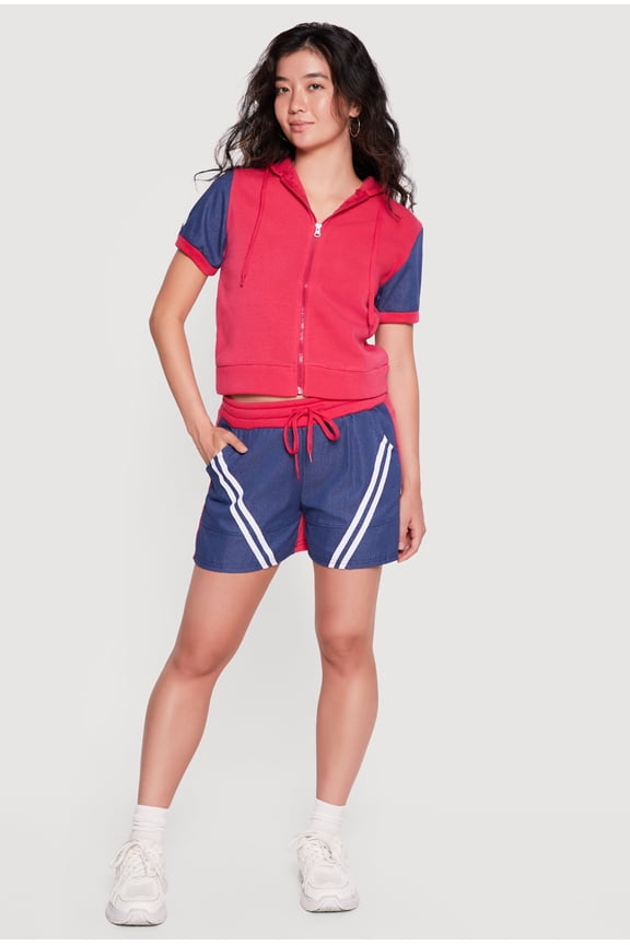 Women's Varsity Stripe Chambray Color Blocked Sweatshorts