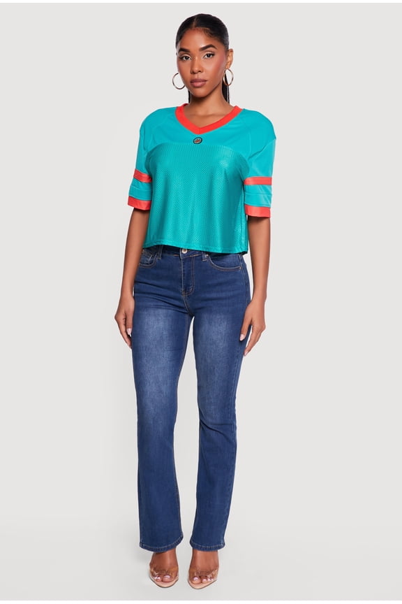 Women's Varsity Stripe Detail Short Sleeve Jersey Top