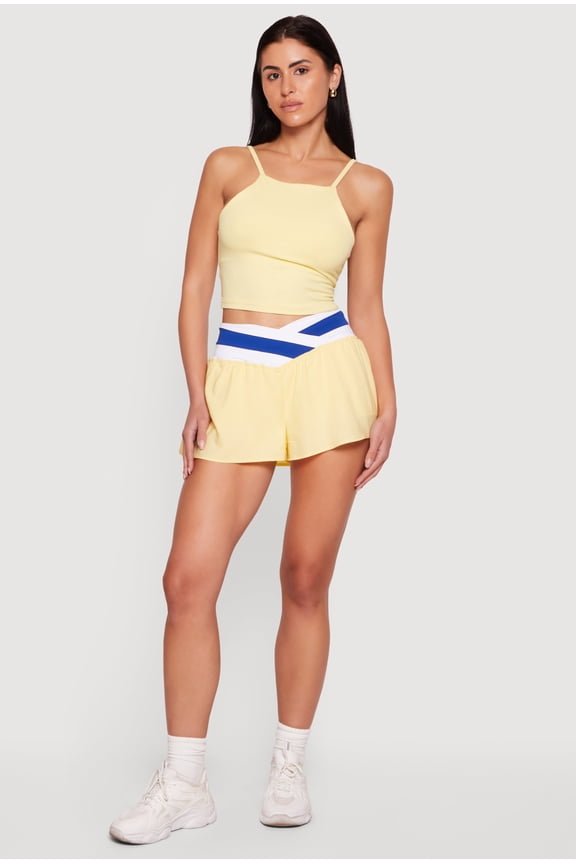 Women's Varsity Stripe Faux Wrap Waist Shorts with Lining