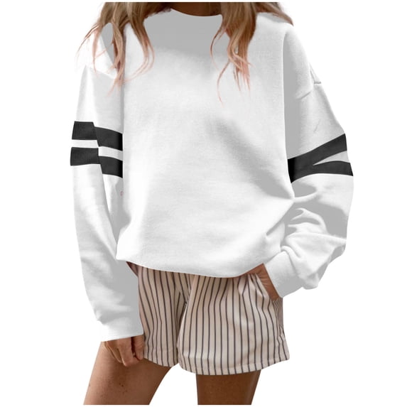 Women's Varsity Sweatshirt Striped Long Sleeve Oversized Pullovers Casual Drop Shoulder Crewneck Fashion Sweat Tops Fall Outdoor Dressy Fashion Outfits