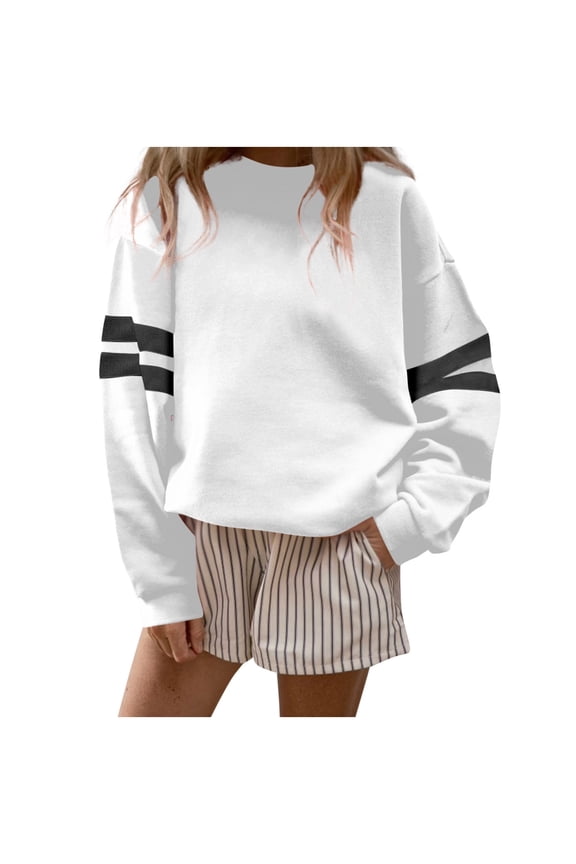 Women's Varsity Sweatshirt Striped Long Sleeve Oversized Pullovers Casual Drop Shoulder Crewneck Fashion Sweater Tops Fall Outdoor Dressy Fashion Outfits