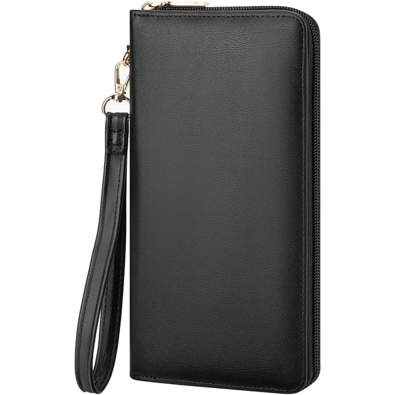 Women's Vegan Leather Clutch Wallet with Zip, Hand Strap, Large Capacity