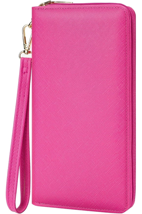 Women's Vegan Leather Clutch Wallet with Zip, Hand Strap, Large Capacity