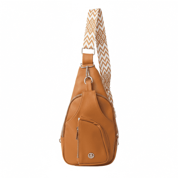 VIA FIORE Womens Vegan Leather Crossbody Sling Bag with Adjustable Patterned Strap