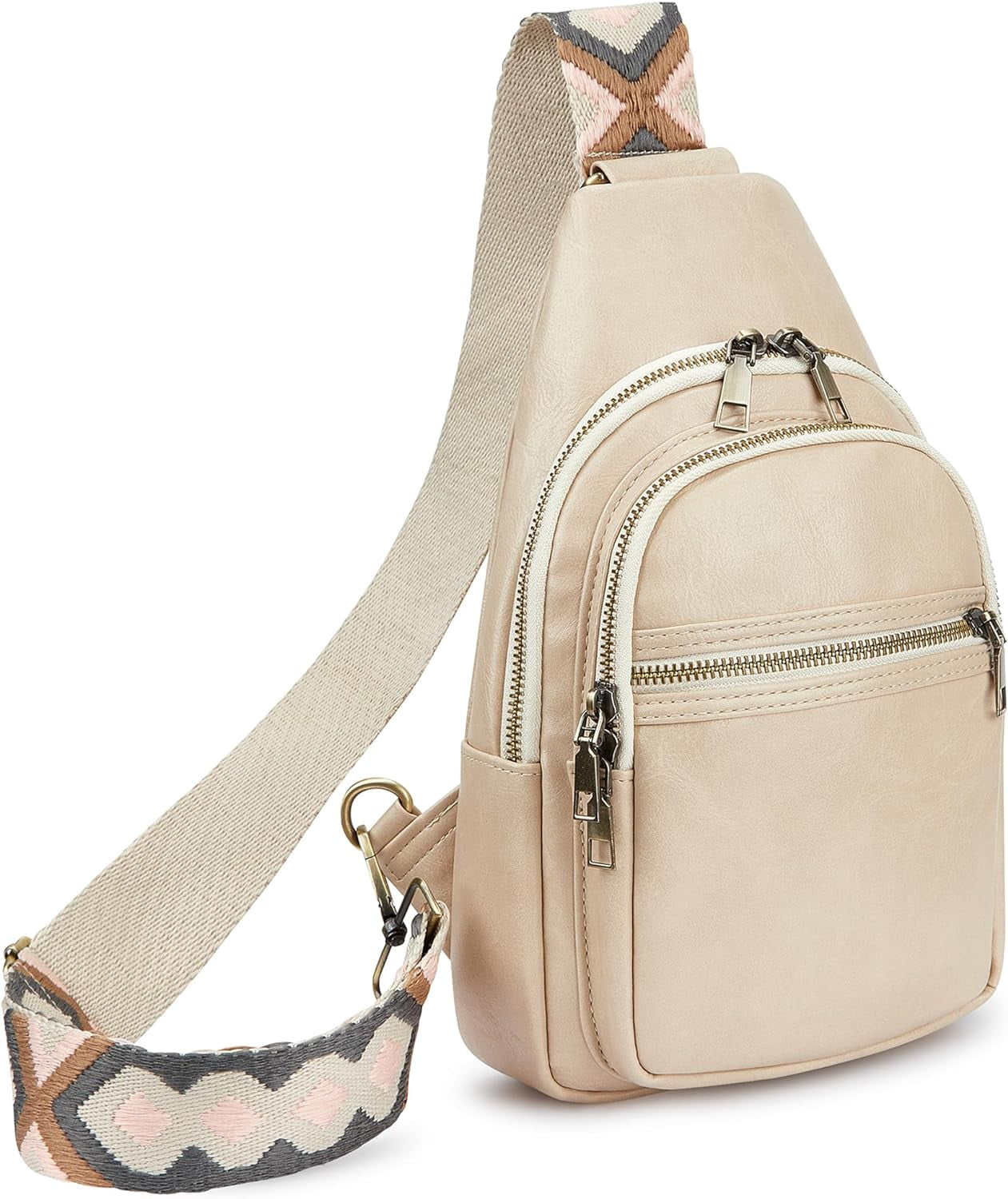 Women's Vegan Leather Sling Bag Packs Small Zipper Crossbody Chest Backpacks
