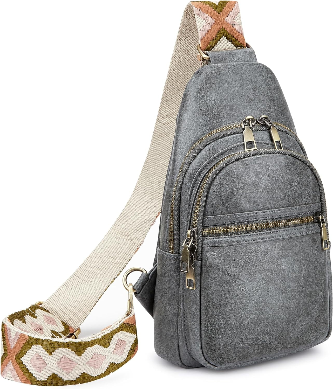Women's Vegan Leather Sling Bag Packs Small Zipper Crossbody Chest Backpacks