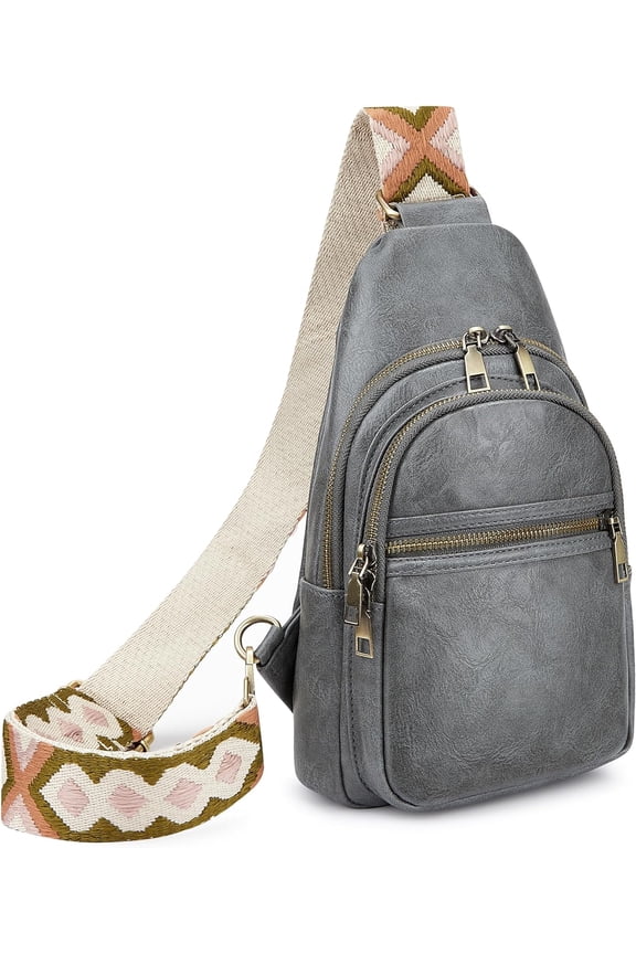 Women's Vegan Leather Sling Bag Packs Small Zipper Crossbody Chest Backpacks