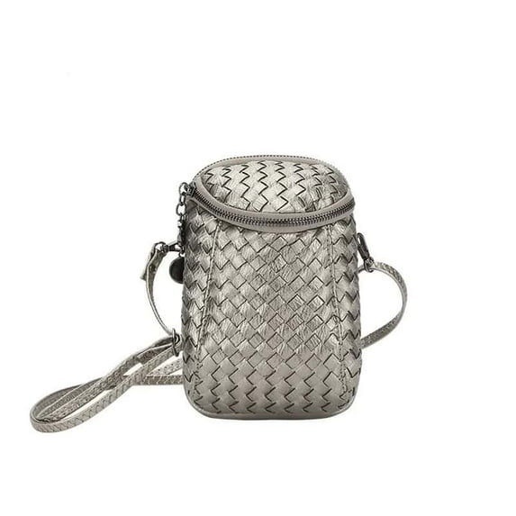 Women’s Vegan Leather Woven Double Zip Compartments Mini Crossbody Bag