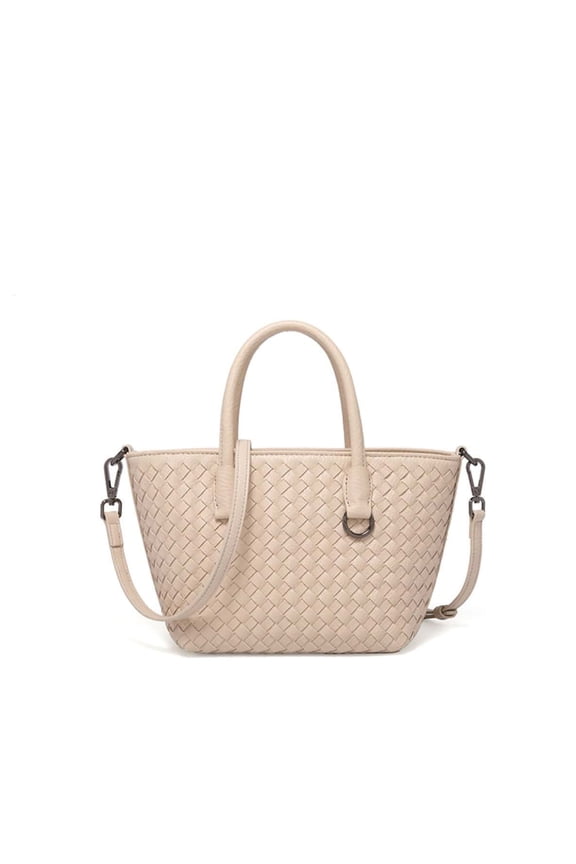 Women’s Vegan Leather Woven Small Top Zip Satchel Tote