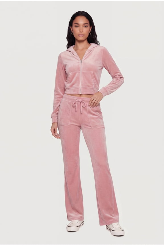 Women's Velour Flare Leg Faux Drawstring Pants