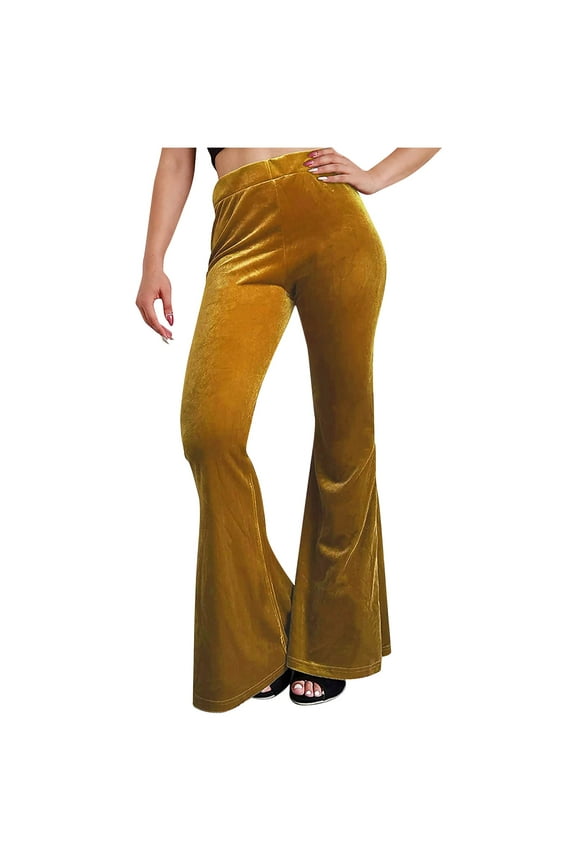 Women's Velour Flare Pants High Waist Flared Bell Bottom Velvet Yoga Pants Casual Party Club Wide Leg Palazzo Pants