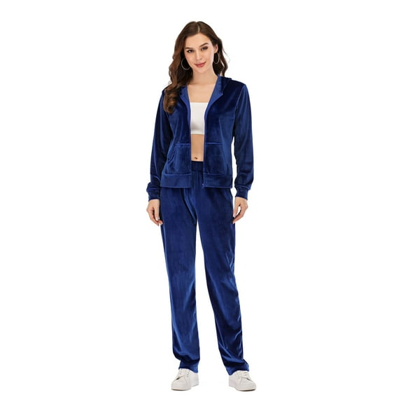 Women's Velour Sweatsuits 2 Pieces Velvet Tracksuits Long Sleeve Full Zip Outfits Hoodie Sweatpants Sets