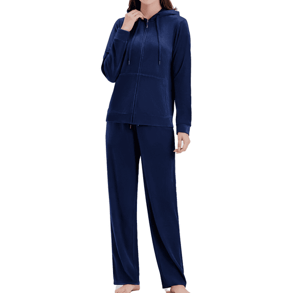 Women's Velour Sweatsuits - 3 Pieces Velvet Tracksuits Long Sleeve Full Zip Outfits Hoodie & Sweatpants Sets (Navy, M)