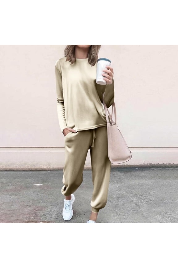 Women's Velour Track Suit, 2 Piece Velvet Loungewear Set, Long Sleeve Sweatshirt and Jogger Pants, Soft Comfort Outfit, Fall Travel Jogging Suit Beige L