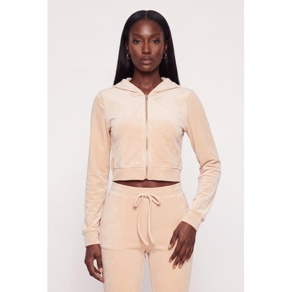 Women's Velour Zip Front Cropped Sweatshirt