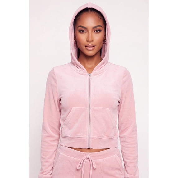 Women's Velour Zip Front Cropped Sweatshirt