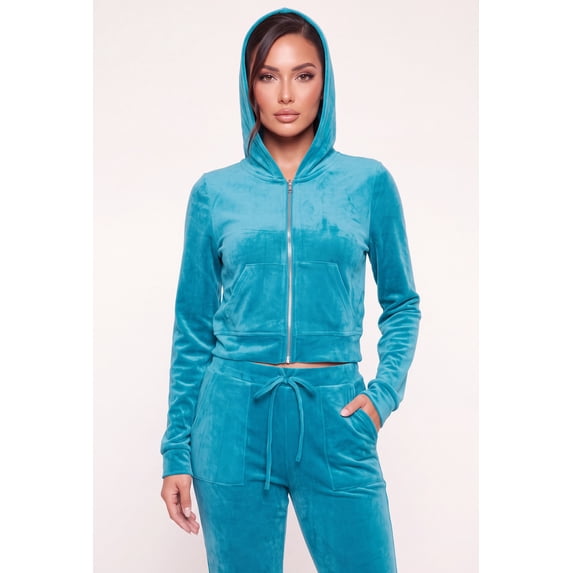 Women's Velour Zip Front Cropped Sweatshirt