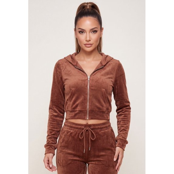 Women's Velour Zip Front Cropped Sweatshirt