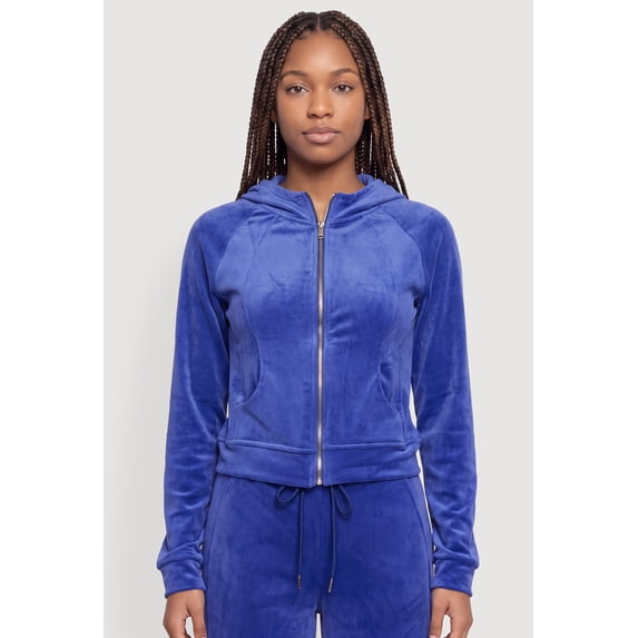 Women's Velour Zip Front Hooded Sweatshirt