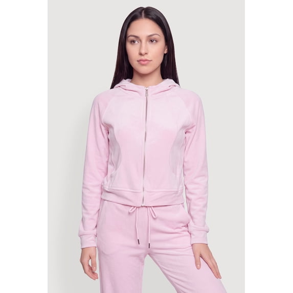 Women's Velour Zip Front Hooded Sweatshirt
