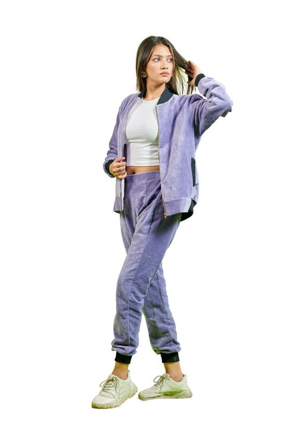 Women's Velour Zip-Up Jacket - Soft and Stylish in Lavender