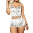 thumbnail image 1 of Women's Velvet 2PCS Outfits Sexy Spaghetti Strap Crop Top and Shorts Pajama Sets Pjs Lounge Wear, 1 of 6