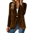 thumbnail image 1 of Women's Velvet Blazer Suit Jackets Business Casual Button Up Fall Winter Outerwear Work Office Coats 2025 Coffee M, 1 of 5