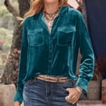 thumbnail image 1 of Women's Velvet Button Down Blouse,Womens Vintage Velvet Top,Long Sleeve Tee Shirts for Women Gold Velvet Blouse Button Up Vintage Blouse Vneck Lapel Collar Blouse Shirt with Pocket, 1 of 6