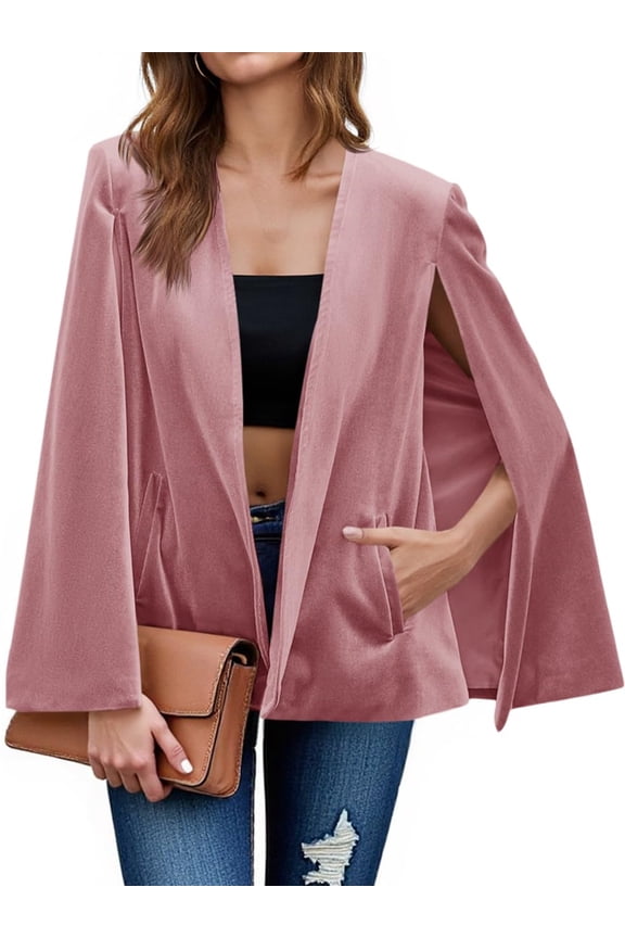 Women's Velvet Cape Blazer Jackets Casual Split Long Sleeve Open Front Coat