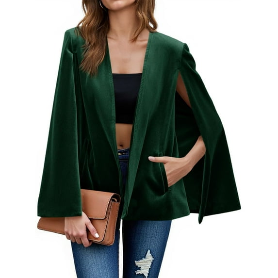 Women's Velvet Cape Blazer Jackets Casual Split Long Sleeve Open Front Coat