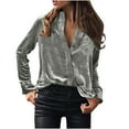 thumbnail image 1 of Women's Velvet Cardigan - Long Sleeve Turndown Collar Blouse, Solid Color Shirt, 1 of 8