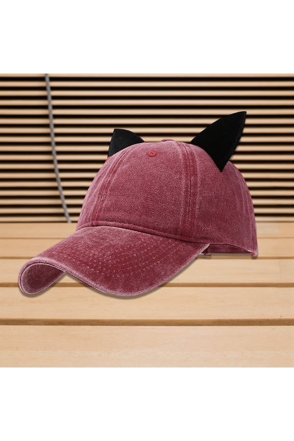 Women's Velvet Cat Ear Baseball Cap Soft Top Adjustable Dad Hat Cute Unisex Sun Protection Cap for Vacation and Casual Wear,Wine
