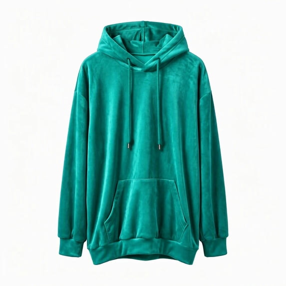 Women's Velvet Drawstring Hoodie Ghalytn Oversized Drop-Shoulder Pullover Sweatshirt with Pocket
