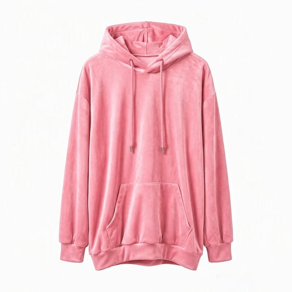 Women's Velvet Drawstring Hoodie Ghalytn Oversized Drop-Shoulder Pullover Sweatshirt with Pocket