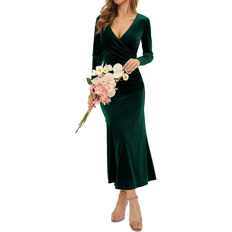 Women s Velvet Dress Long Sleeve Tight Winter Dress Elegant