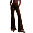 thumbnail image 1 of Women's Velvet Elastic Waist Flare Leg Palazzo Long Pants Trousers Vintage Velour Bell Bottom Casual Streetwear Trousers, 1 of 1